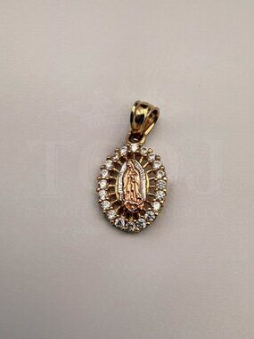 14K Tri Color Gold Cubic Zirconia Religious Pendant